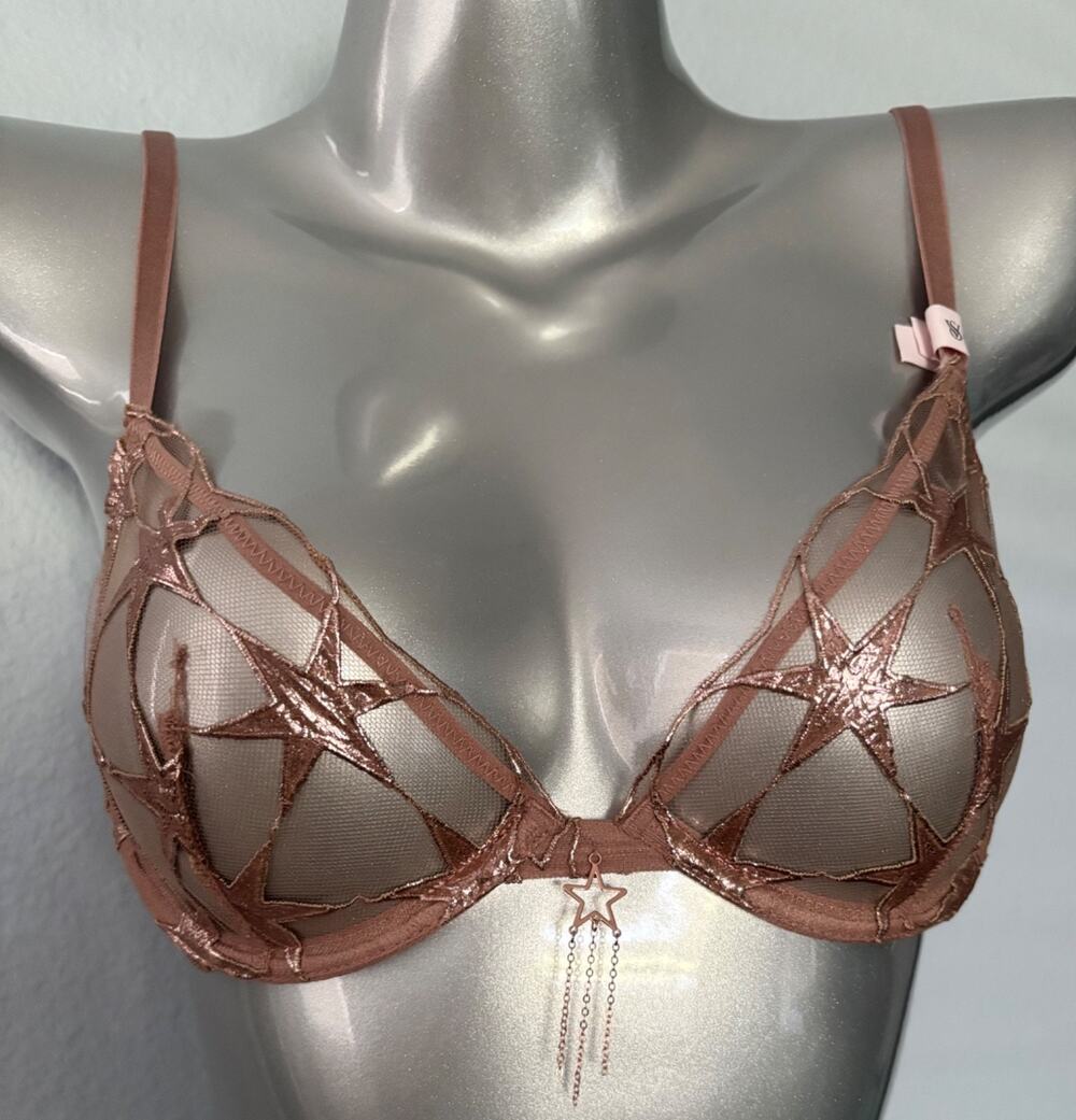 Victoria's Secret Low Cut Demi Bra Nwt Very Sexy Stardust Embroidery Unlined